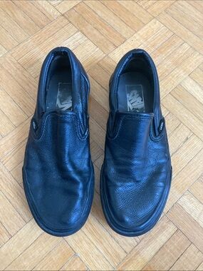 Vans Women’s Black Leather Slip-On Flats